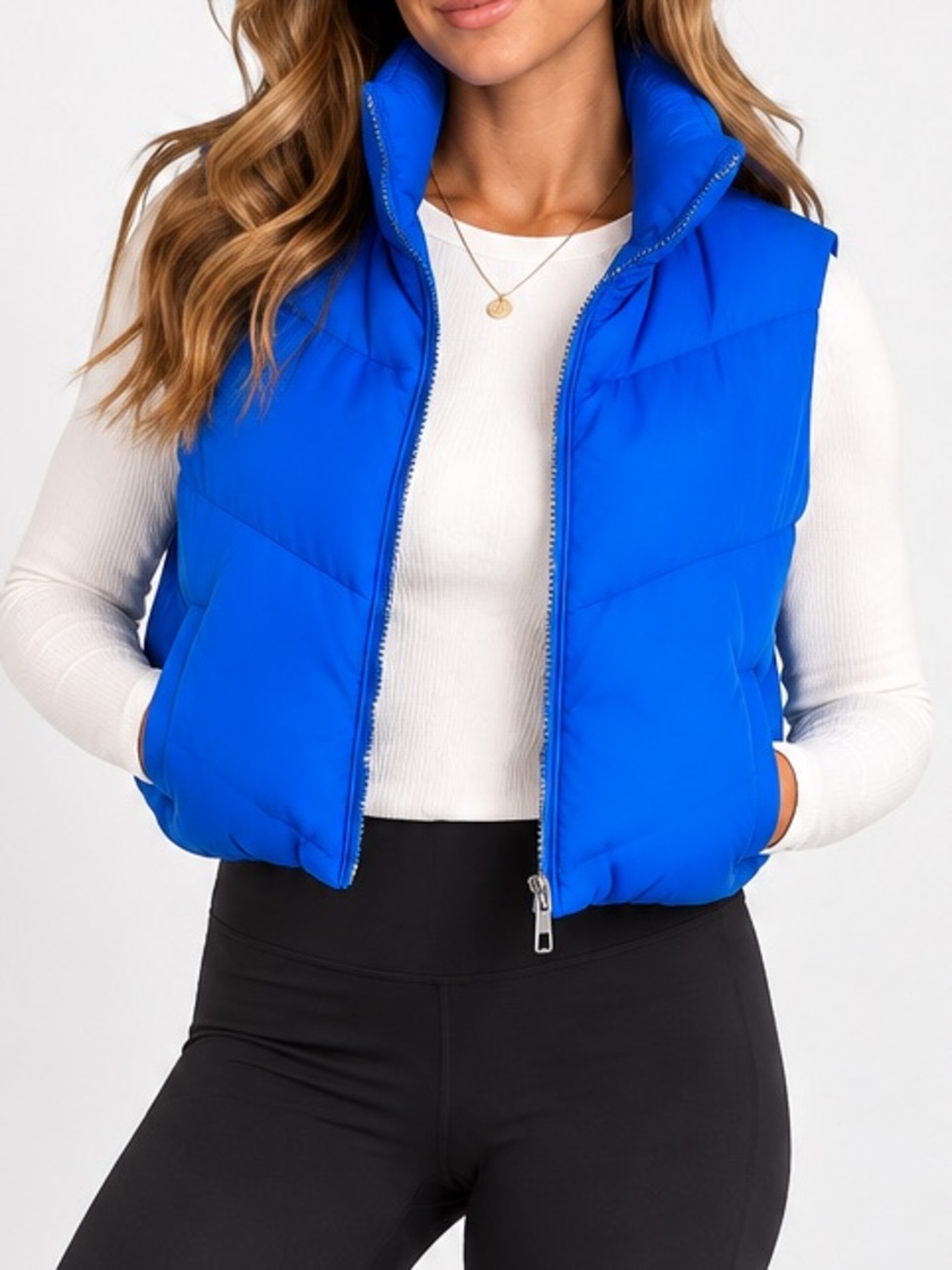 Charlotte Russe Cropped Puffer Vest Quilted Cobalt Blue NWT Size S